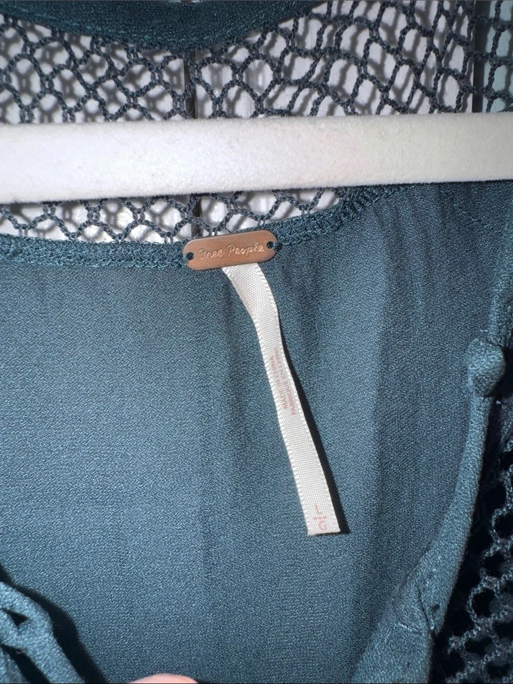 Free People Teal Lace-Detail Boho Peasant Top